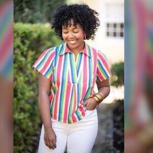 The Tiny Tassel Boutique Rainbow Striped Sinclair Top Women's size 3XL